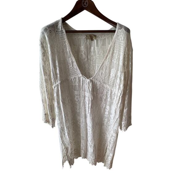 Women's M Iconique Italy Crochet Lace Swim Cover Up Embroidered Birds Cotton - Picture 1 of 5